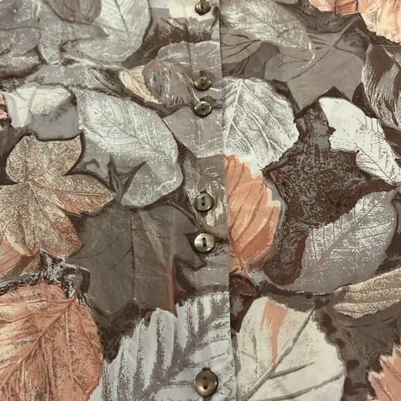 EUC Milano Blouse Top 100% Silk Long Sleeve Fall Leaves Muted Neutrals M Neutral - Picture 5 of 16